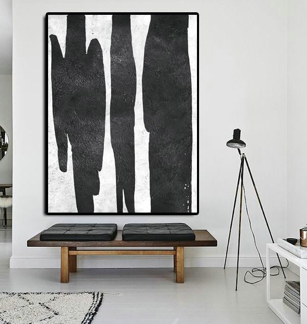 Wall Art Painting,Black And White Minimal Painting On Canvas - Abstract Painting For Home
